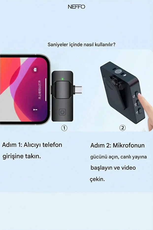  Mikrofonlu Kablosuz Yaka Mikrofonu | Tüylü Rüzgar Önleyici | 20 m Menzil | iOS Android Uyumlu